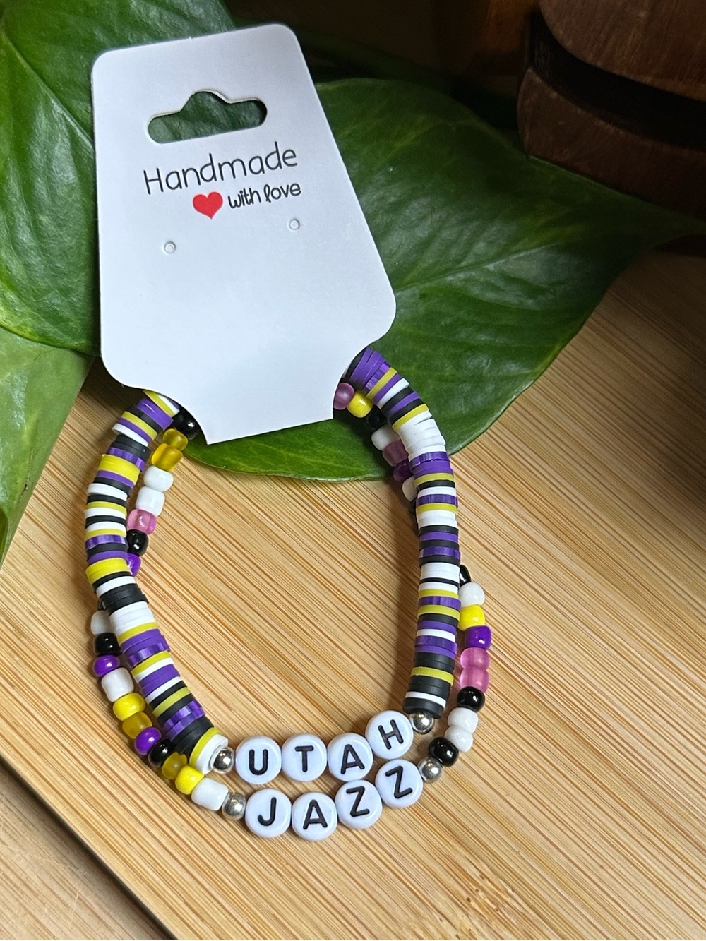 🏀‎ 2-Piece Utah Jazz Stretchy Bracelet Set | Handmade | Beaded